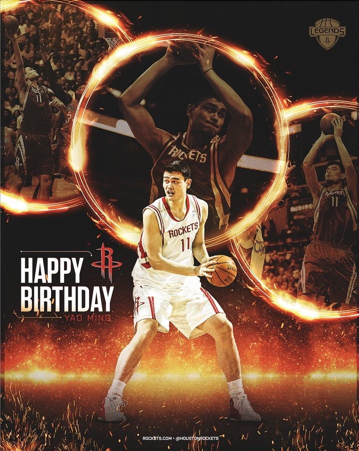 球队名宿！休斯敦火箭官方祝福姚明45岁生日快乐！